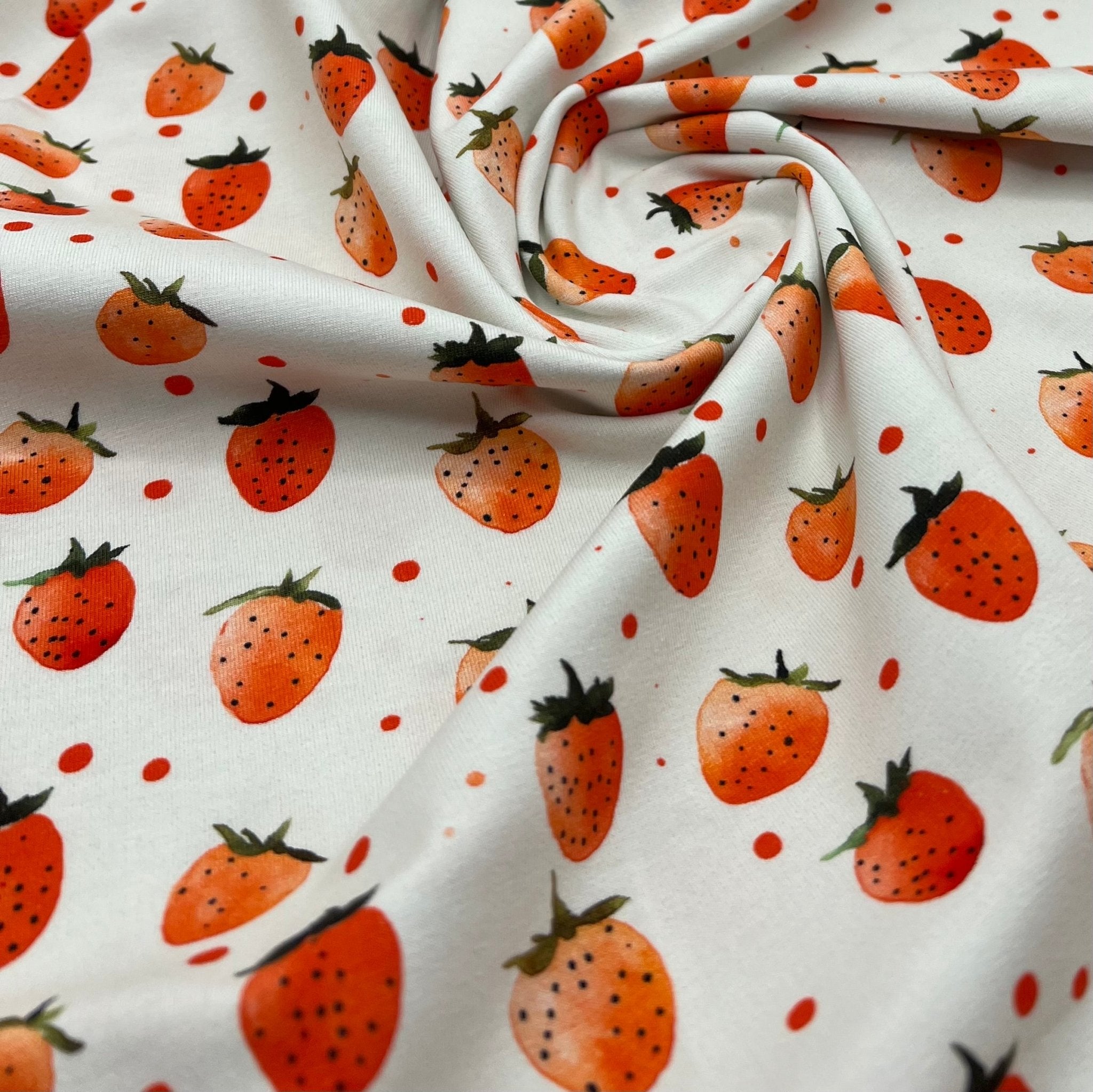 Strawberry's Print Cotton Stretch Jersey 200 GSM 95/5 Lycra 4 Way Stretch - T9 Fabrics